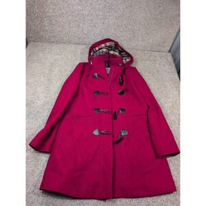 Tommy Hilfiger Womens Red Wool Blend Hooded Toggle Duffle Coat Jacket Large